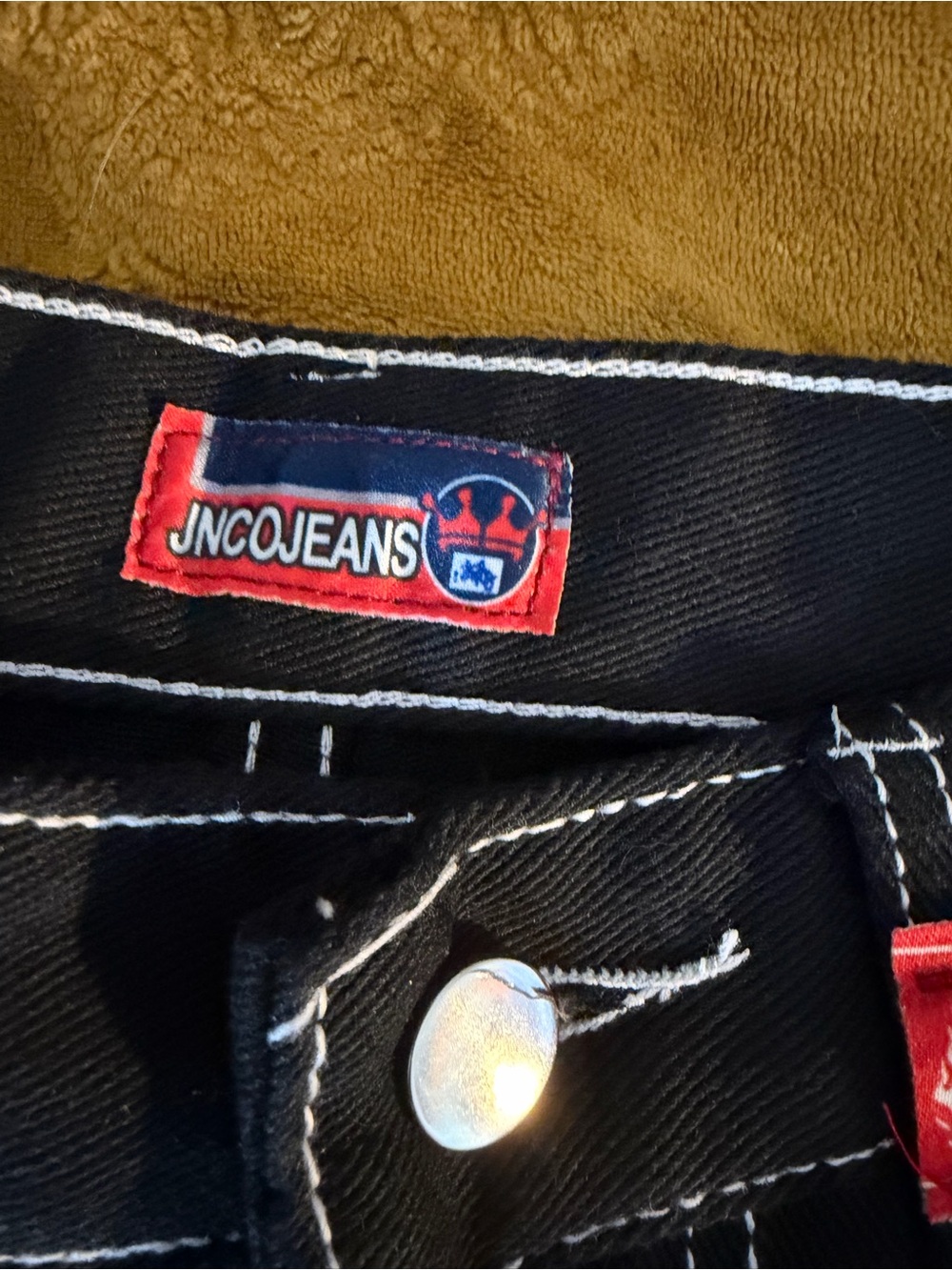 JNCO Black Wide-Leg Jeans with White Contrast Stitching